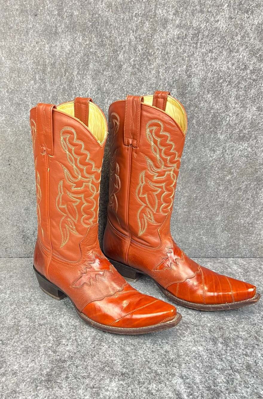 Vintage King Exotic Men's Genuine Eel Skin Western Cowboy Boots Size 8.5 EE